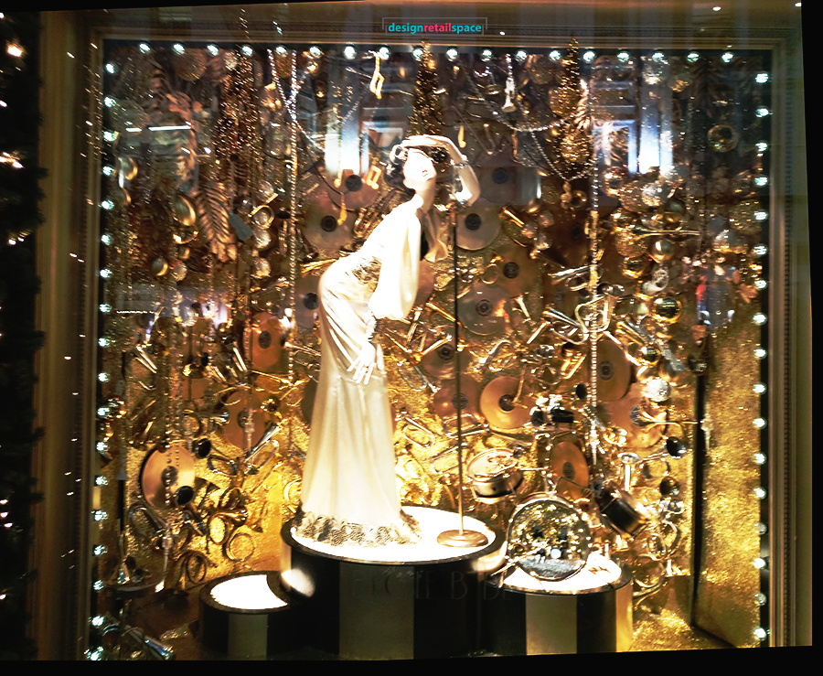 Brown Thomas Dublin Christmas 2018 window display Hollywood era with woman on a stage