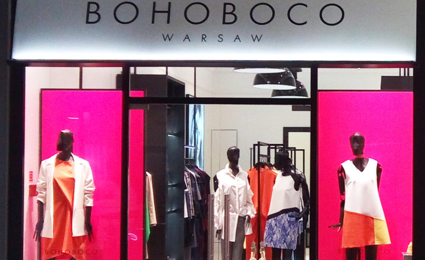 monochrome fashion boutique interior, Bohoboco window display 2017, polish fashion brand, store dressing, warsaw, galeria mokotow