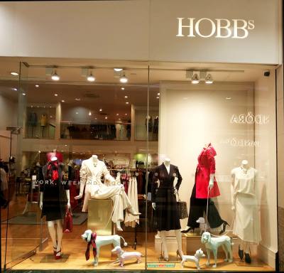 Hobbs window display with dogs