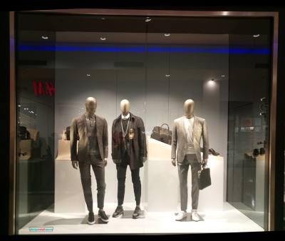 Hugo Boss window display faded blue